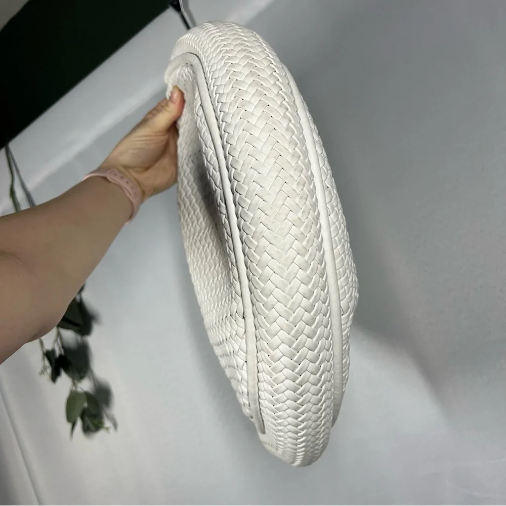 Anthropologie | Alison Woven Circular White Handbag Purse Tote Bag Faux Leather